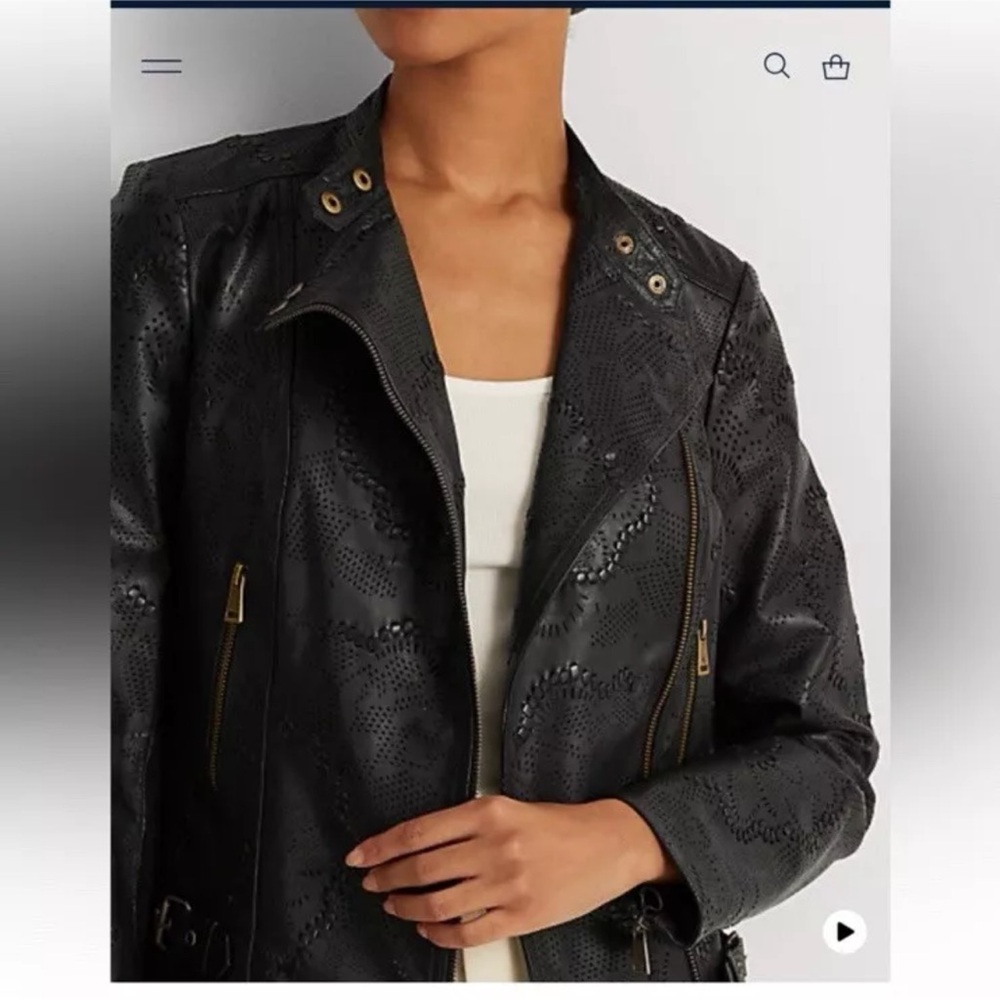 Ralph Lauren Black label Jacket Leather Moto Biker Black size 4 - Picture 5 of 16